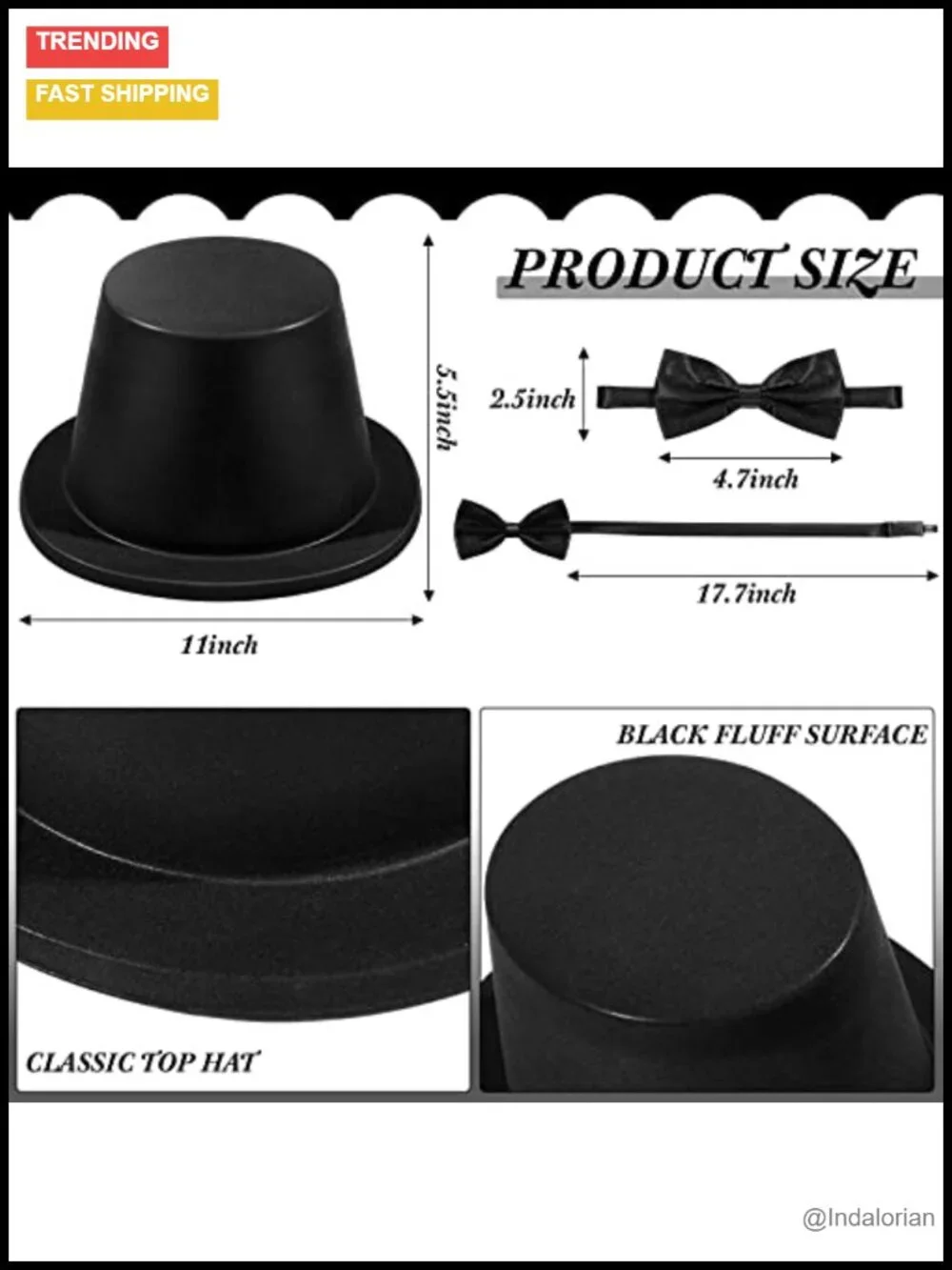 Magician Costume Top Hat Set with 12 Bow Ties Adjustable Party Accessory